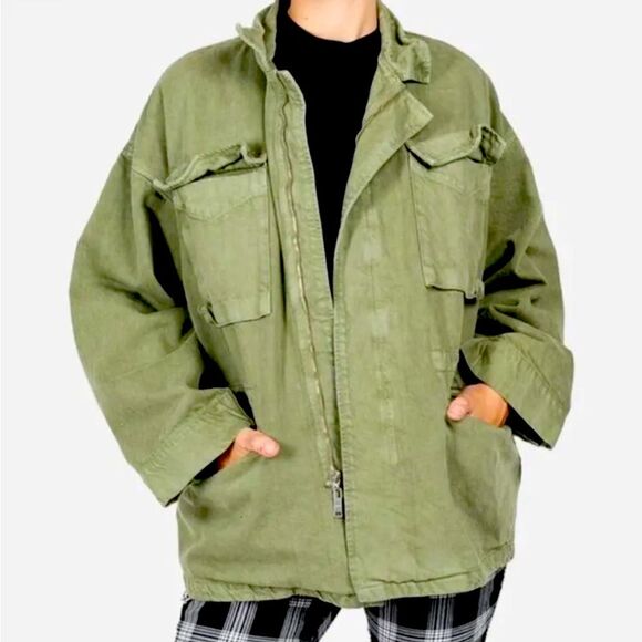 NWT SPIRIT JERSEY “Almost Angels” green canvas jacket 🔥 unisex 🔥 oversized - Picture 2 of 14